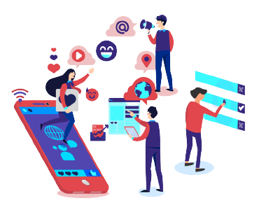 Team of experts managing social media accounts vector image